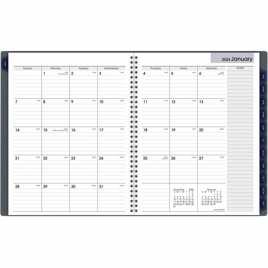 At-A-Glance DayMinder Planner - Large Size - Julian Dates - Monthly - 12 Month - January 2024 - December 2024 - 1 Month Double Page Layout - Twin Wire - Gray - 11" Height x 8.5" Width - Tabbed, Metric. Picture 4