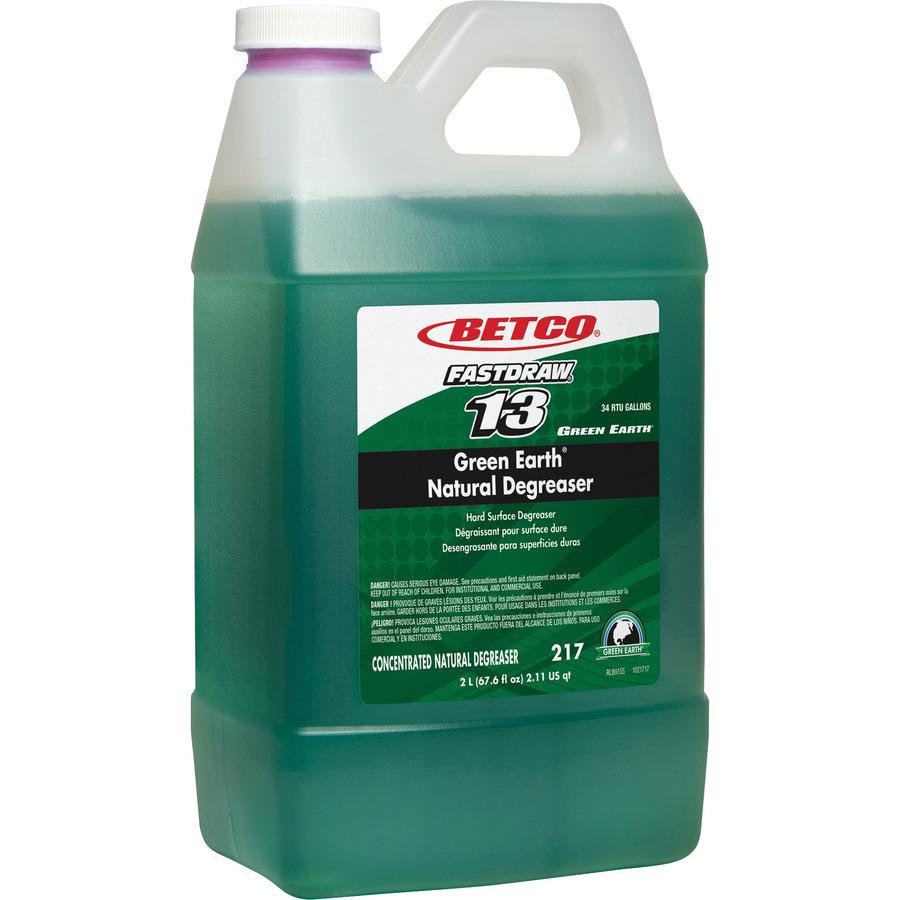 Betco Green Earth Natural Degreaser - FASTDRAW 13 - Concentrate - 67.6 fl oz (2.1 quart) - 4 / Carton - Bio-based, Phosphate-free, Spill Proof - Dark Green. Picture 2