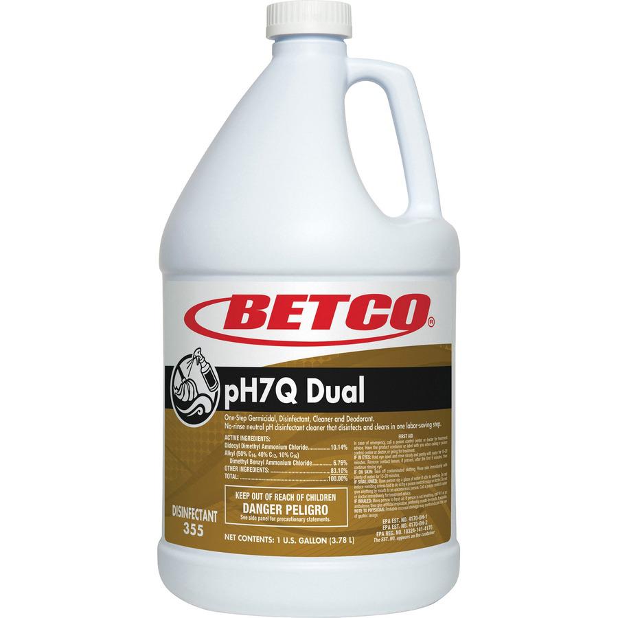 Betco pH7Q Dual Neutral Disinfectant Cleaner - Concentrate - 128 fl oz (4 quart) - Pleasant Lemon Scent - 4 / Carton - Deodorize, pH Neutral - Light Amber. Picture 2