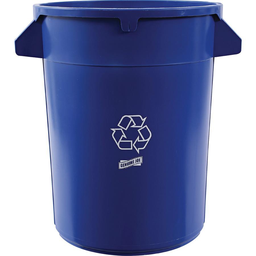 Genuine Joe Heavy-Duty Trash Container - 32 gal Capacity - Side Handle, Venting Channel - Plastic - Blue - 6 / Carton. Picture 13
