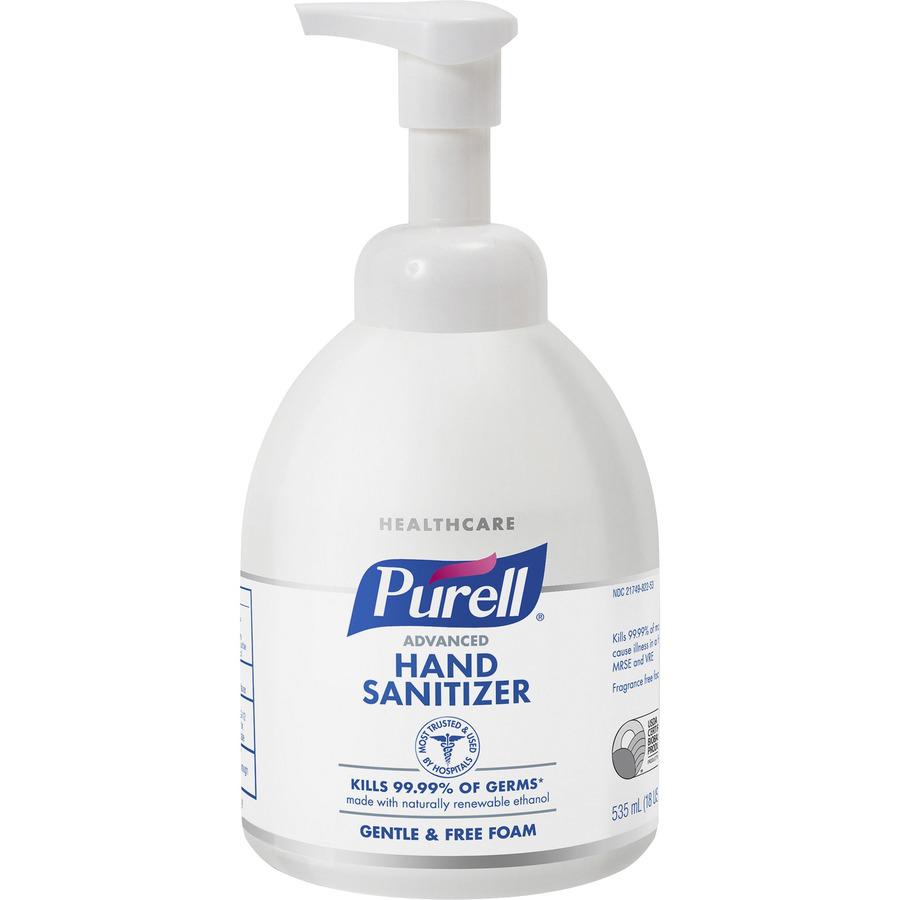 PURELL&reg; Hand Sanitizer Foam - Fragrance-free Scent - 18.1 fl oz (535 mL) - Pump Bottle Dispenser - Kill Germs - Hand, Skin - Clear - Non-aerosol, Anti-septic - 4 / Carton. Picture 3