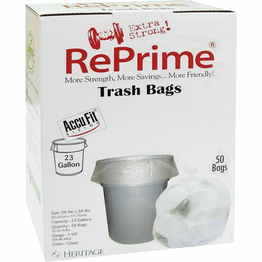 Heritage Accufit RePrime Trash Bags - 23 gal Capacity - 28" Width x 45" Length - 0.90 mil (23 Micron) Thickness - Low Density - Clear - Linear Low-Density Polyethylene (LLDPE) - 6/Carton - 50 Per Box . Picture 2