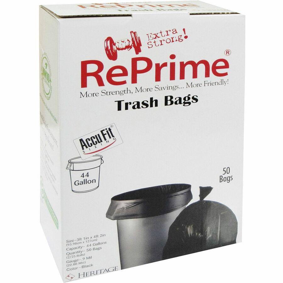 Heritage RePrime AccuFit 44-gal Can Liners - 44 gal Capacity - 37" Width x 50" Length - 0.90 mil (23 Micron) Thickness - Low Density - Black - Linear Low-Density Polyethylene (LLDPE) - 4/Carton - 50 P. Picture 2