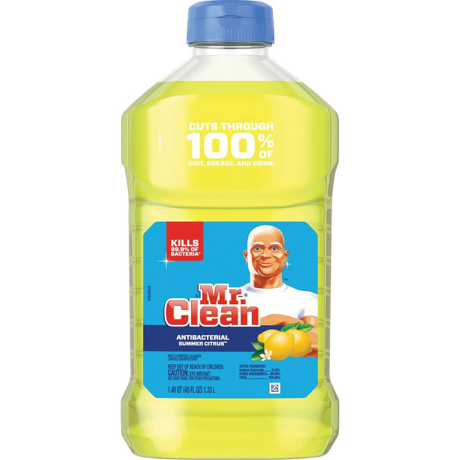 Mr. Clean Antibacterial Cleaner - 45 fl oz (1.4 quart) - Summer Citrus, Lemon Scent - 6 / Carton - Antibacterial, Freshen - Yellow. Picture 2