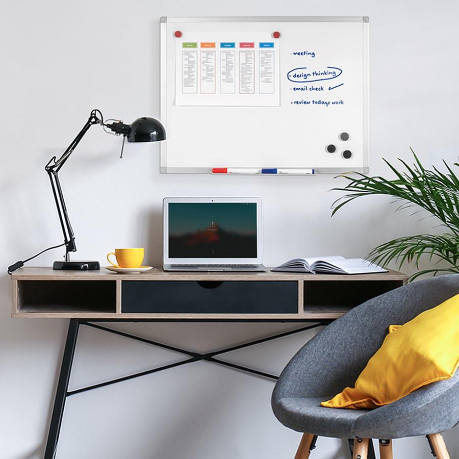 Bi-silque Ayda Porcelain Dry Erase Board - 24" (2 ft) Width x 18" (1.5 ft) Height - White Porcelain Surface - Aluminum Frame - Rectangle - Horizontal/Vertical - Magnetic - 1 Each. Picture 3