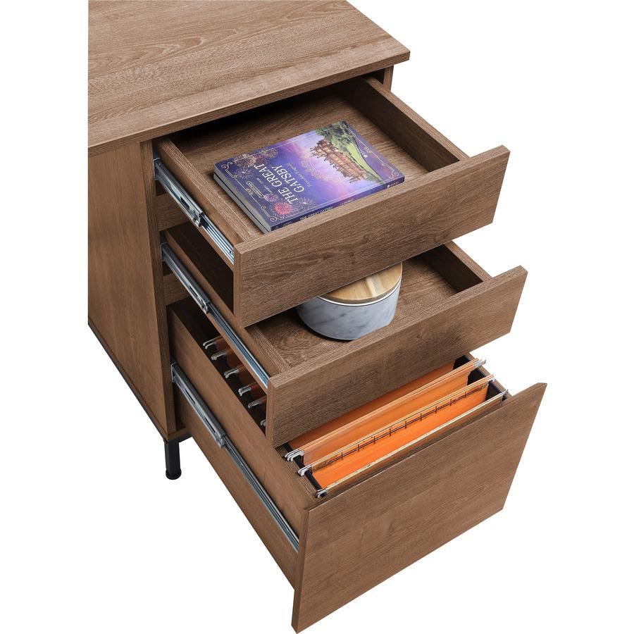Lorell SOHO Desk with Side Drawers - 55" x 23.6"30" - 3 x File Drawer(s) - Single Pedestal on Right Side - Finish: Walnut. Picture 11