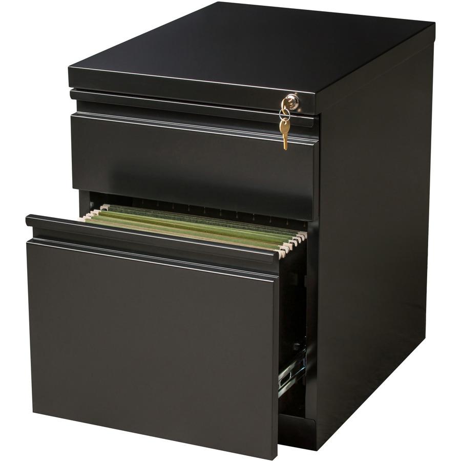 Lorell 20" Box/File Mobile Pedestal - 15" x 19.9" x 23.8" for Box, File - Letter - Mobility, Ball-bearing Suspension, Removable Lock, Pull-out Drawer, Recessed Drawer, Anti-tip, Casters, Key Lock - Bl. Picture 10