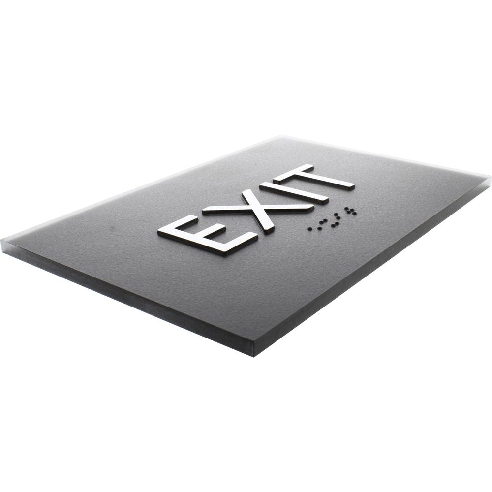 Lorell Exit Sign - 1 Each - 4.5" Width x 6.8" Height - Rectangular Shape - Easy Readability, Braille - Plastic - Black. Picture 7