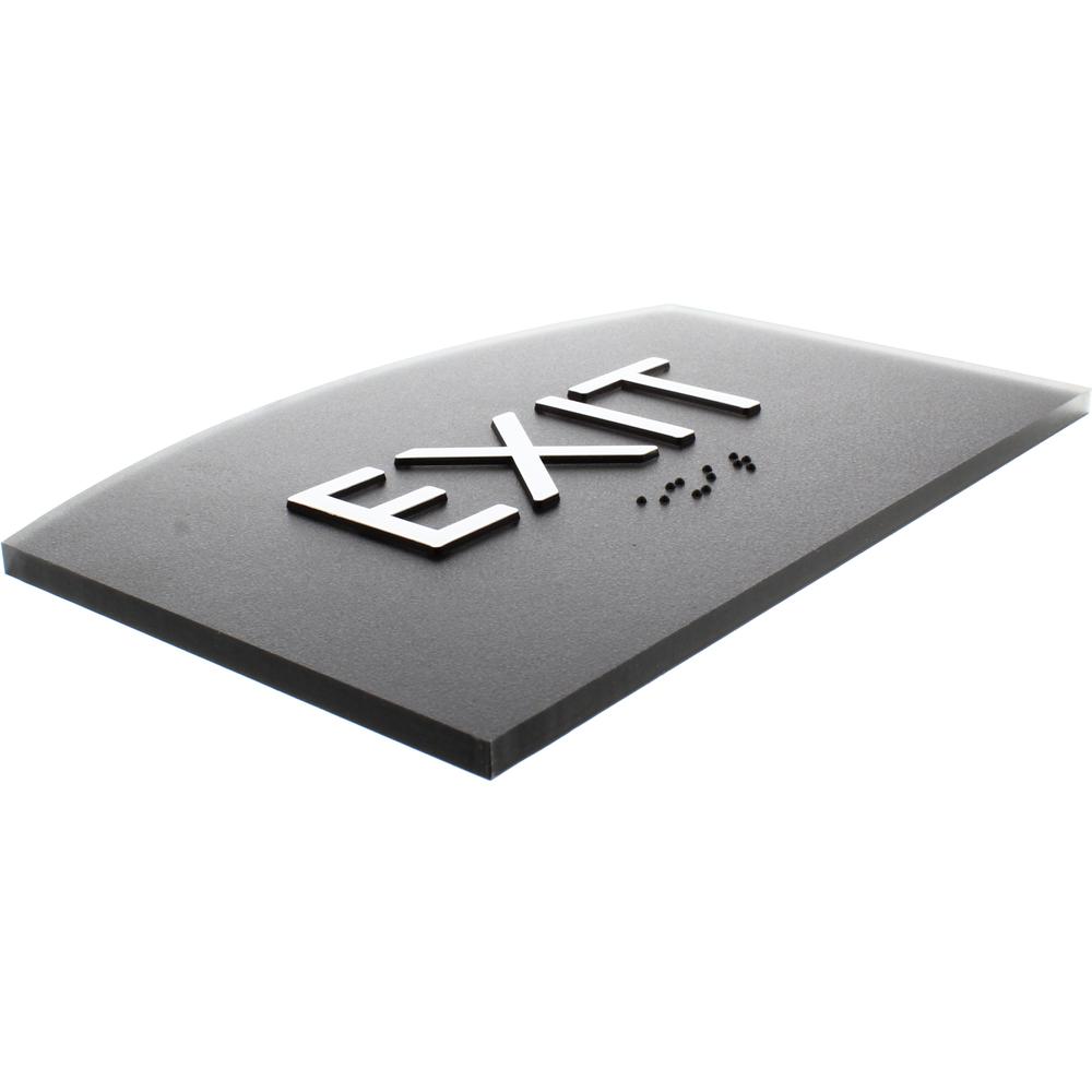 Lorell Exit Sign - 1 Each - 4.5" Width x 6.8" Height - Rectangular Shape - Easy Readability, Braille - Plastic - Black. Picture 4
