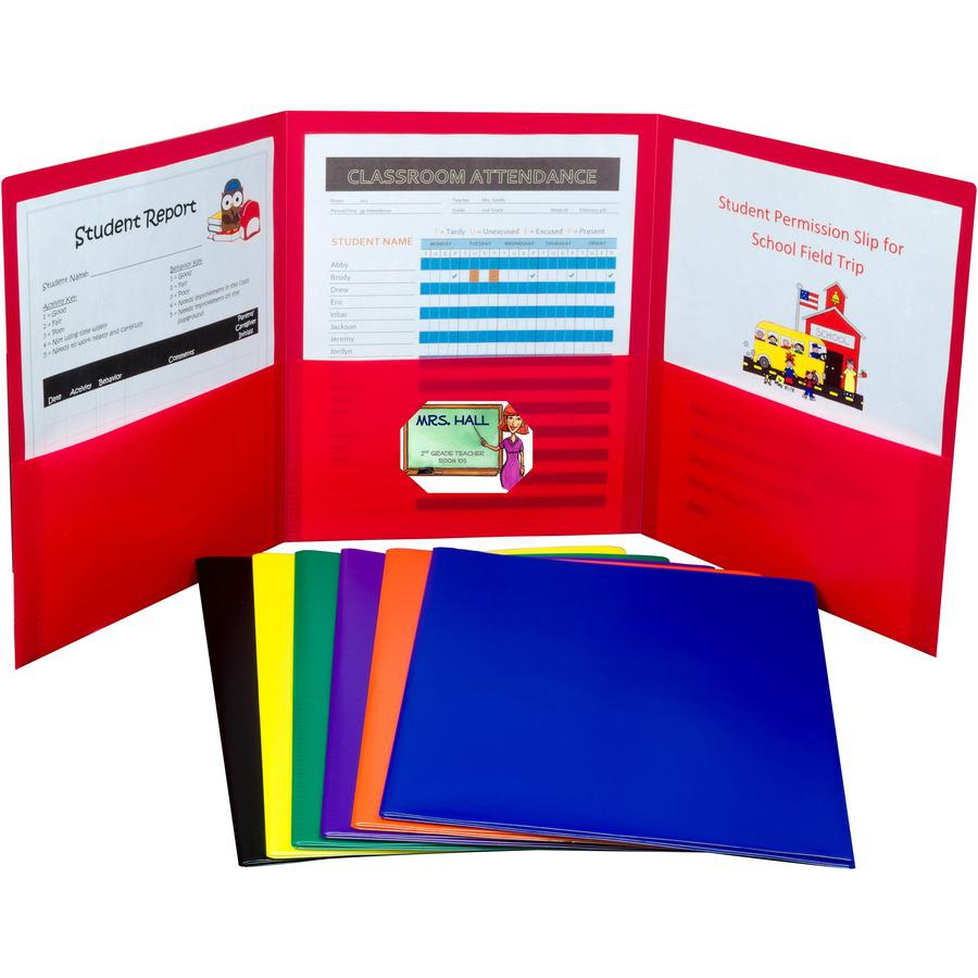 C-Line Letter Pocket Folder - 8 1/2" x 11" - 3 Internal Pocket(s) - Black, Blue, Green, Orange, Red, Purple, Yellow - 1 Each. Picture 3