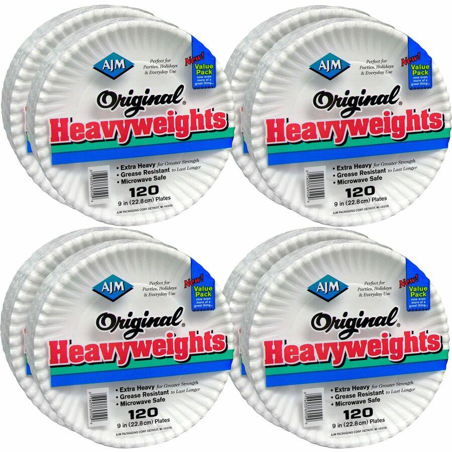 AJM 9" Original Heavyweight Plates - 120 / Pack - Serving, Reheating - Disposable - Microwave Safe - 9" Diameter - White - Paper Body - 8 / Carton. Picture 8