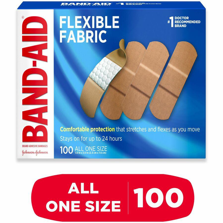 Band-Aid Flexible Fabric Adhesive Bandages - 1" - 12/Carton - 100 Per Box - Beige - Fabric. Picture 13