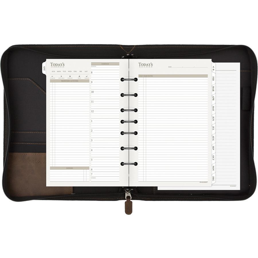 At-A-Glance Brown Zipcase Desk Binder Starter Set - 5 1/2" x 8 1/2" Sheet Size - 7 x Ring Fastener(s) - Imitation Leather - Brown - Refillable, Rugged, Zipper Closure, Storage Pocket, Notepad, Pen Loo. Picture 11