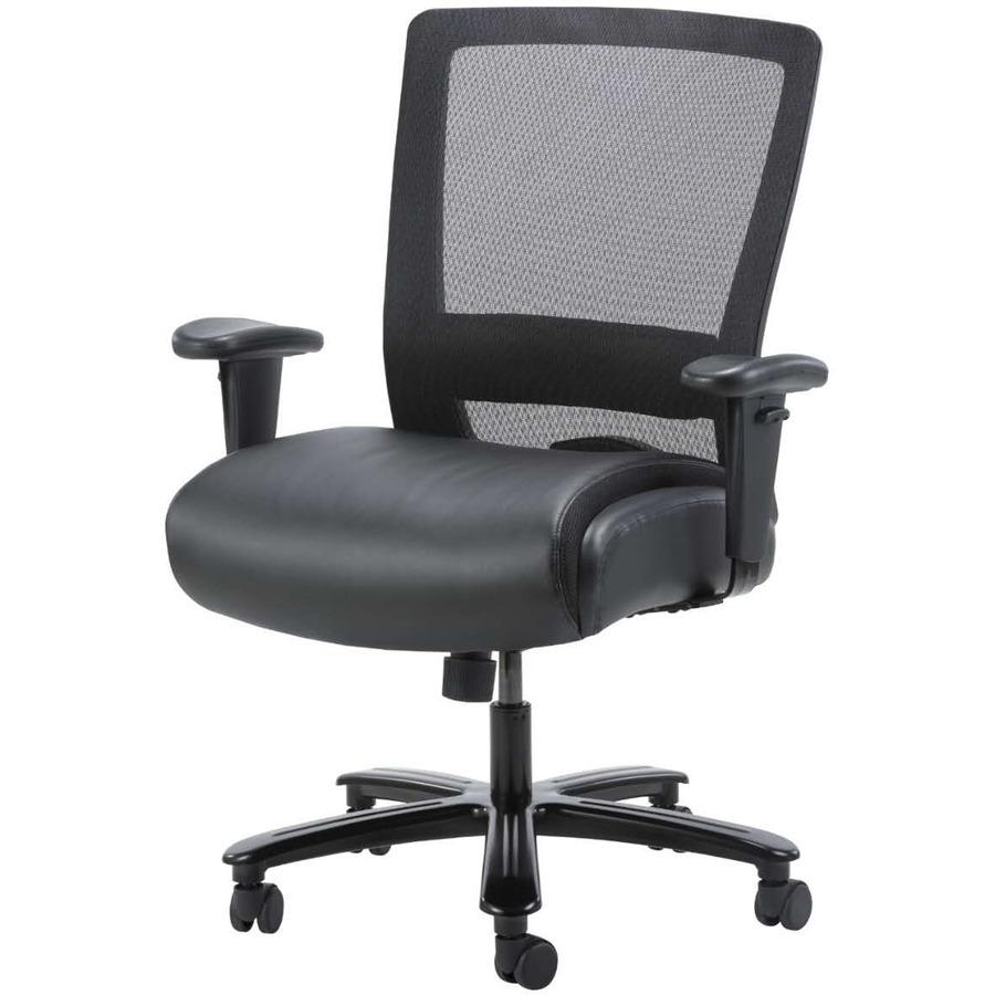 Lorell Heavy-duty Mesh Back Task Chair - Black Leather, Polyurethane Seat - Black - Armrest - 1 Each. Picture 13