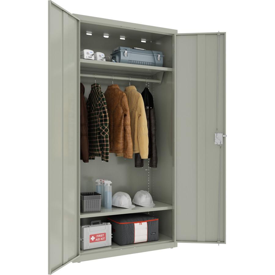 Lorell Wardrobe Storage Cabinet - 36" x 18" x 72" - 2 x Shelf(ves) - Durable, Welded, Recessed Handle, Removable Lock, Locking System, Adjustable Shelf - Light Gray - Steel - Recycled. Picture 6
