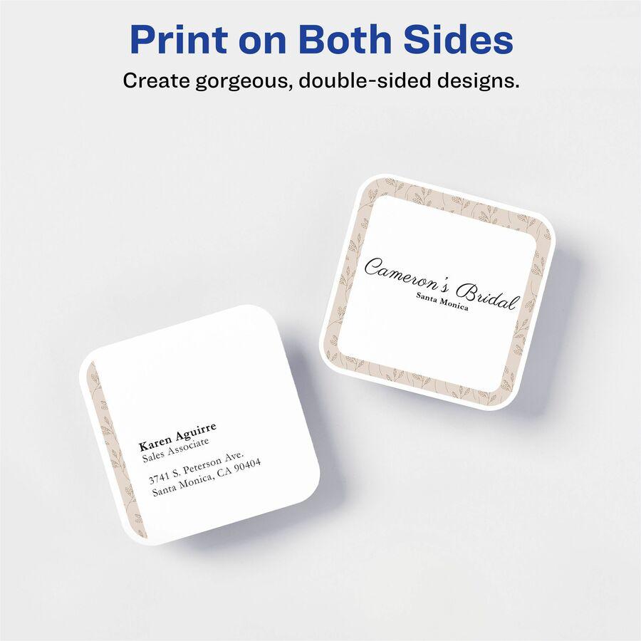 Avery&reg; Clean Edge Square Cards, Rounded Corners, 2.5" x 2.5" (35702) - 110 Brightness - 8 1/2" x 11" - 93 lb Basis Weight - 254 g/m&#178; Grammage - Matte - 180 / Pack - Printable, Rounded Corner,. Picture 3