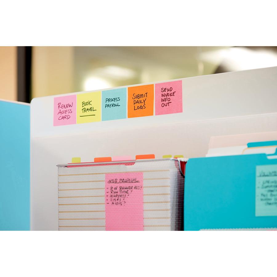 Post-it&reg; Super Sticky Dispenser Notes - Supernova Neons Color Collection - 3" x 3" - Square - 90 Sheets per Pad - Aqua Splash, Acid Lime, Guava - Paper - Super Sticky, Adhesive, Recyclable, Pop-up. Picture 6