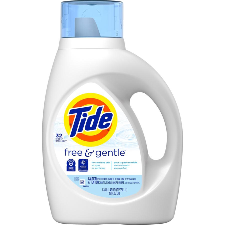 Tide Free & Gentle Detergent - 46 fl oz (1.4 quart) - 6 / Carton - Hypoallergenic, Dye-free, Fragrance-free. Picture 2