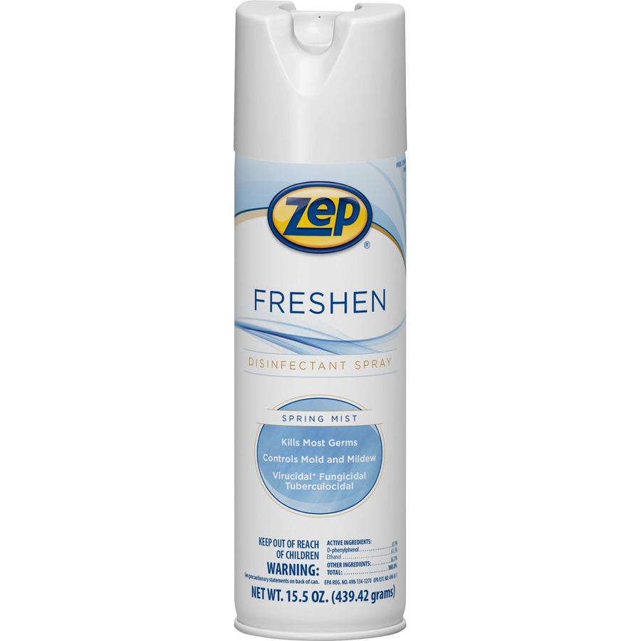 Zep Freshen Disinfectant Spray - 15.5 fl oz (0.5 quart) - Spring Mist Scent - 12 / Carton - Non-porous, Virucidal, Tuberculocide, Fungicide - Clear. Picture 2