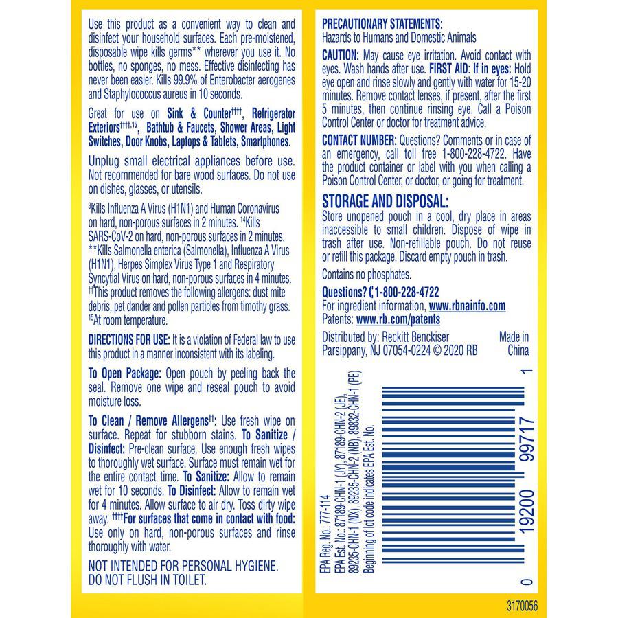 Lysol To Go Disinfecting Wipes in Flatpacks - Wipe - Lemon, Lime Blossom Scent - 15 / Pack - 48 / Carton - White. Picture 7