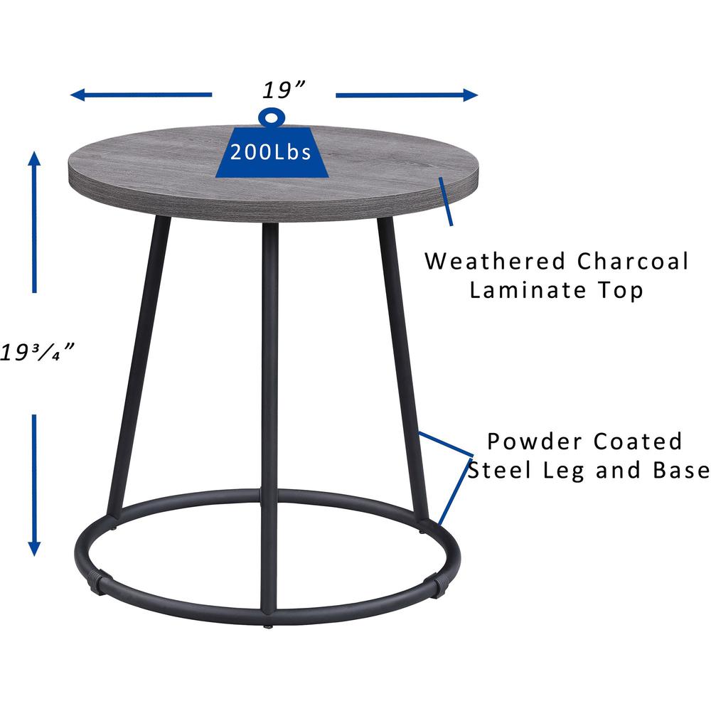 Lorell Round Side Table - For - Table TopRound Top - Powder Coated Four Leg Base - 4 Legs x 1" Table Top Thickness x 19" Table Top Diameter - 19.75" Height - Assembly Required - Weathered Charcoal - 1. Picture 2