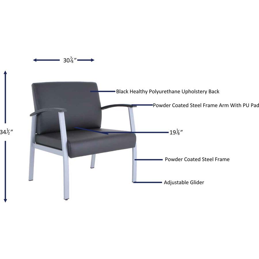 Lorell Healthcare Reception Big & Tall Antimicrobial Guest Chair - Vinyl Seat - Vinyl Back - Powder Coated Silver Steel Frame - Four-legged Base - Black, Silver - Armrest - 1 Each. Picture 14