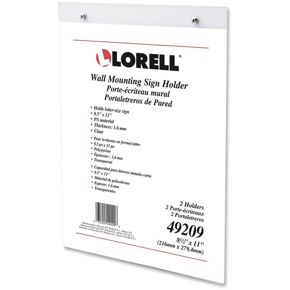 Lorell Wall-Mounted Sign Holders - Support 8.50" x 11" Media - Acrylic - 2 / Pack - Clear. Picture 8