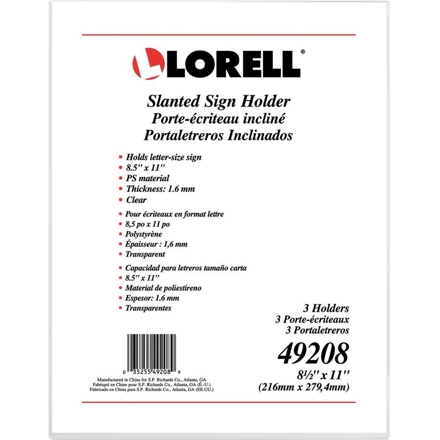 Lorell L-base Slanted Sign Holder Stand - Support 8.50" x 11" Media - Acrylic - 3 / Pack - Clear. Picture 9
