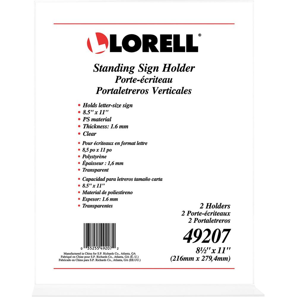Lorell T-base Standing Sign Holders - Support 8.50" x 11" Media - Acrylic - 2 / Pack - Clear. Picture 11