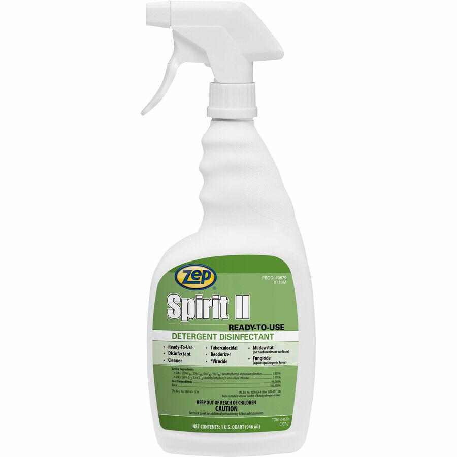 Zep Spirit II Detergent Disinfectant - Ready-To-Use - 32 fl oz (1 quart) - Citrus Scent - 12 / Carton - Deodorant - Clear. Picture 2