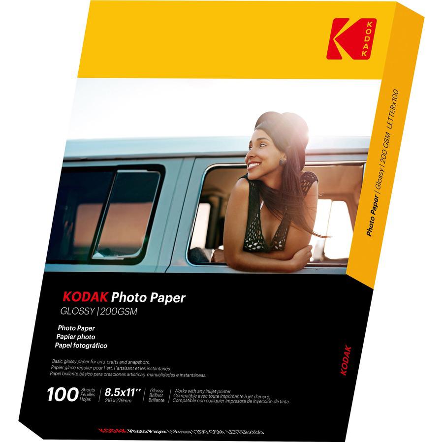 Kodak Glossy Photo Paper - Letter - 8 1/2" x 11" - Glossy - 100 / Pack - Smear Proof, Smudge Proof - White. Picture 3