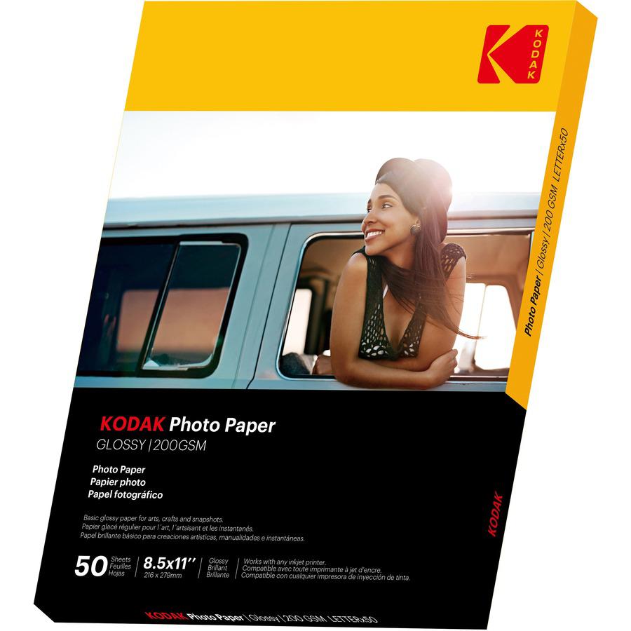 Kodak Glossy Photo Paper - Letter - 8 1/2" x 11" - Glossy - 50 / Pack - Smear Proof, Smudge Proof - White. Picture 3
