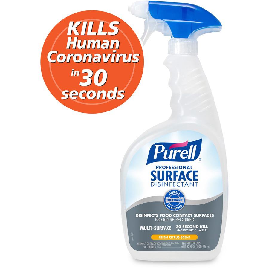 PURELL&reg; Professional Surface Disinfectant - Ready-To-Use - 32 fl oz (1 quart) - Fresh Citrus Scent - 6 / Carton - Disinfectant, Rinse-free - Clear. Picture 2
