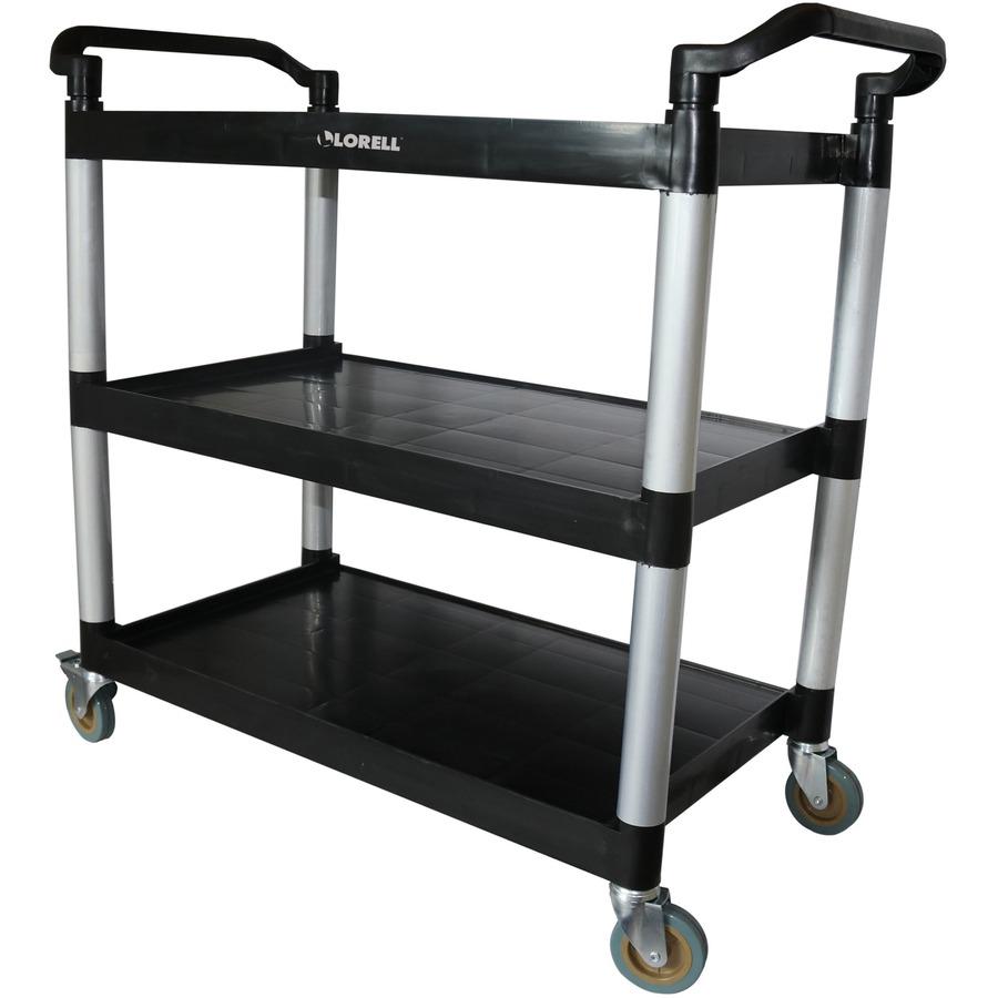 Lorell X-tra Utility Cart - 3 Shelf - Dual Handle - 300 lb Capacity - 4 Casters - 4" Caster Size - Plastic - x 42" Width x 20" Depth x 38" Height - Black - 1 Each. Picture 14