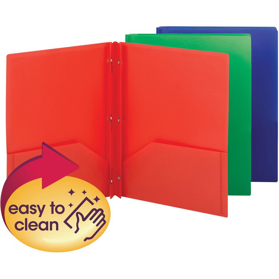 Smead Letter Fastener Folder - 8 1/2" x 11" - 180 Sheet Capacity - 2 x Double Tang Fastener(s) - 2 Inside Back Pocket(s) - Polypropylene - Red, Green, Blue - 72 / Carton. Picture 5