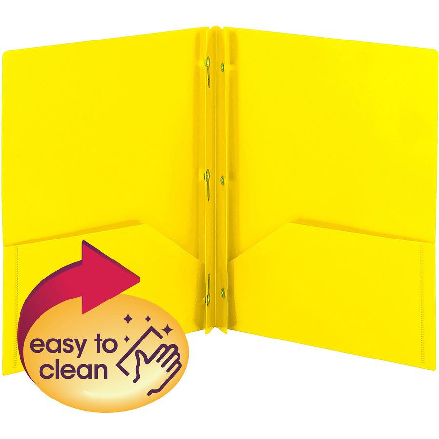 Smead Letter Fastener Folder - 8 1/2" x 11" - 180 Sheet Capacity - 2 x Double Tang Fastener(s) - 2 Inside Back Pocket(s) - Polypropylene - Yellow - 72 / Carton. Picture 2