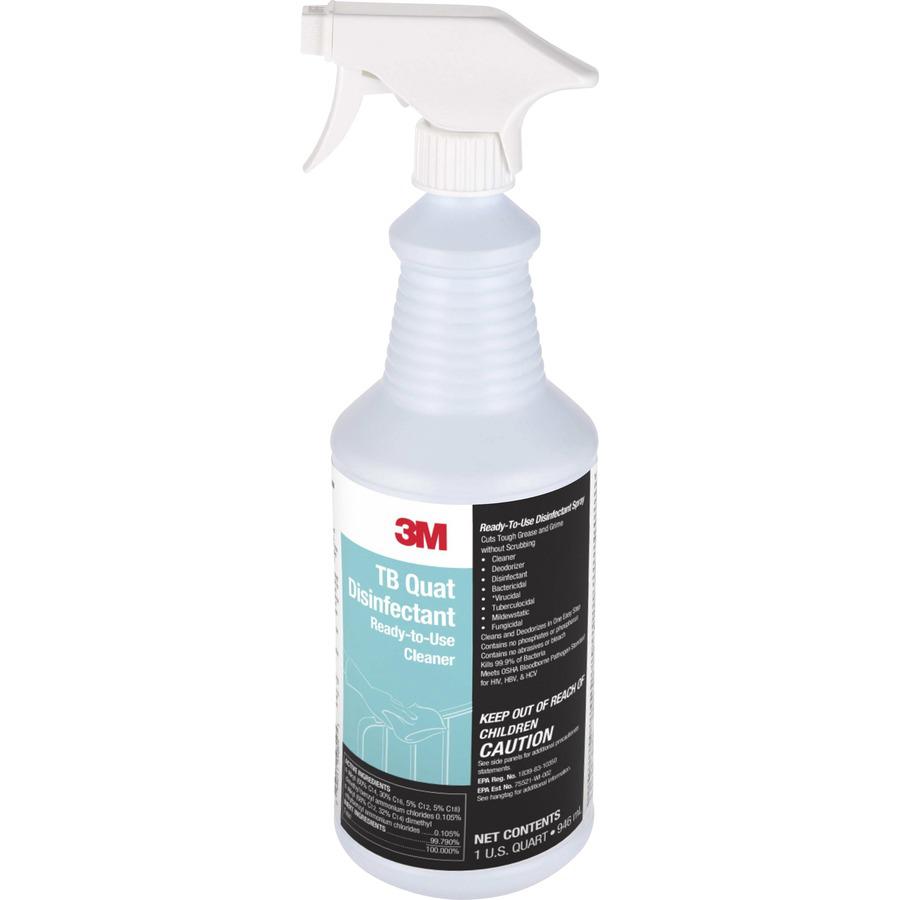 3M TB Quat Disinfectant Ready-To-Use Cleaner - Ready-To-Use - 32 fl oz (1 quart)Spray Bottle - 12 / Carton - Disinfectant, Deodorize, Non-abrasive, Virucidal, Mildewstatic, Fungicide - Clear. Picture 5