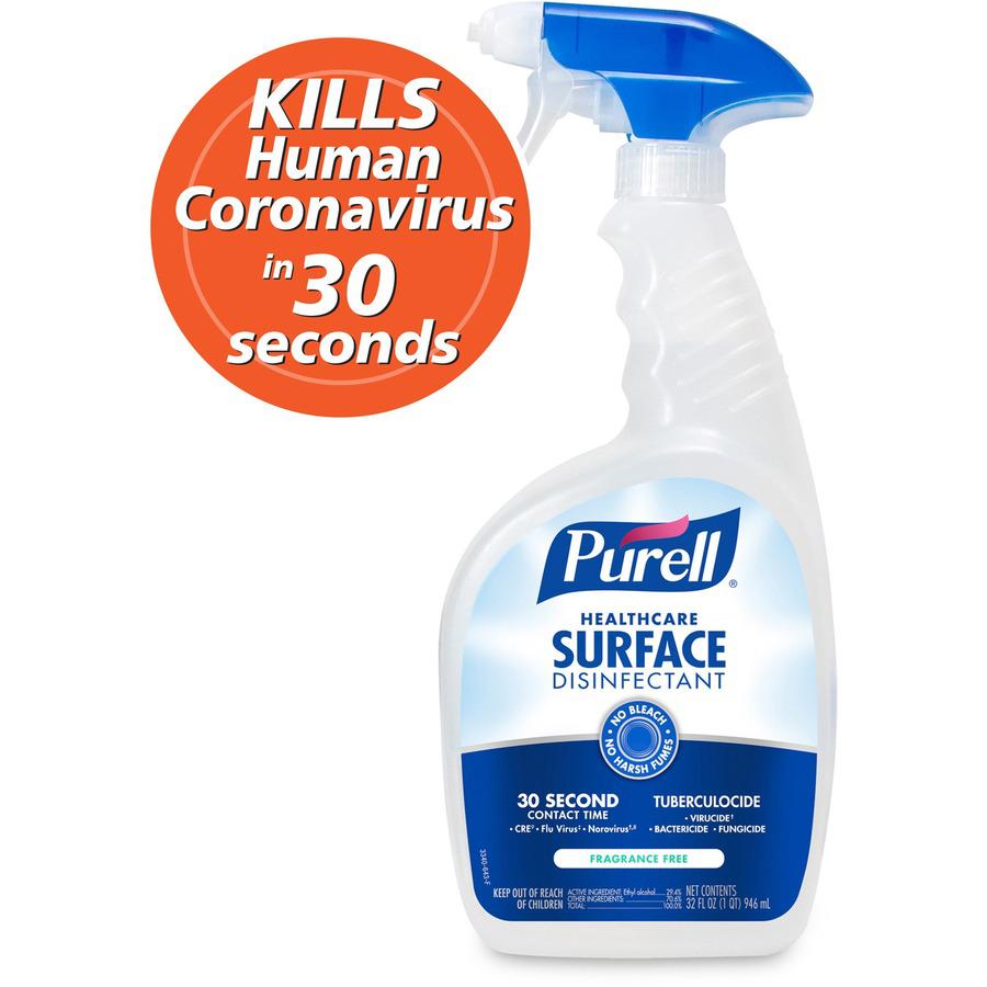PURELL&reg; Healthcare Surface Disinfectant - Ready-To-Use - 32 fl oz (1 quart)Spray Bottle - 6 / Carton - Disinfectant, Fragrance-free, Bleach Resistant, Non-irritating, Odor-free - Clear. Picture 3