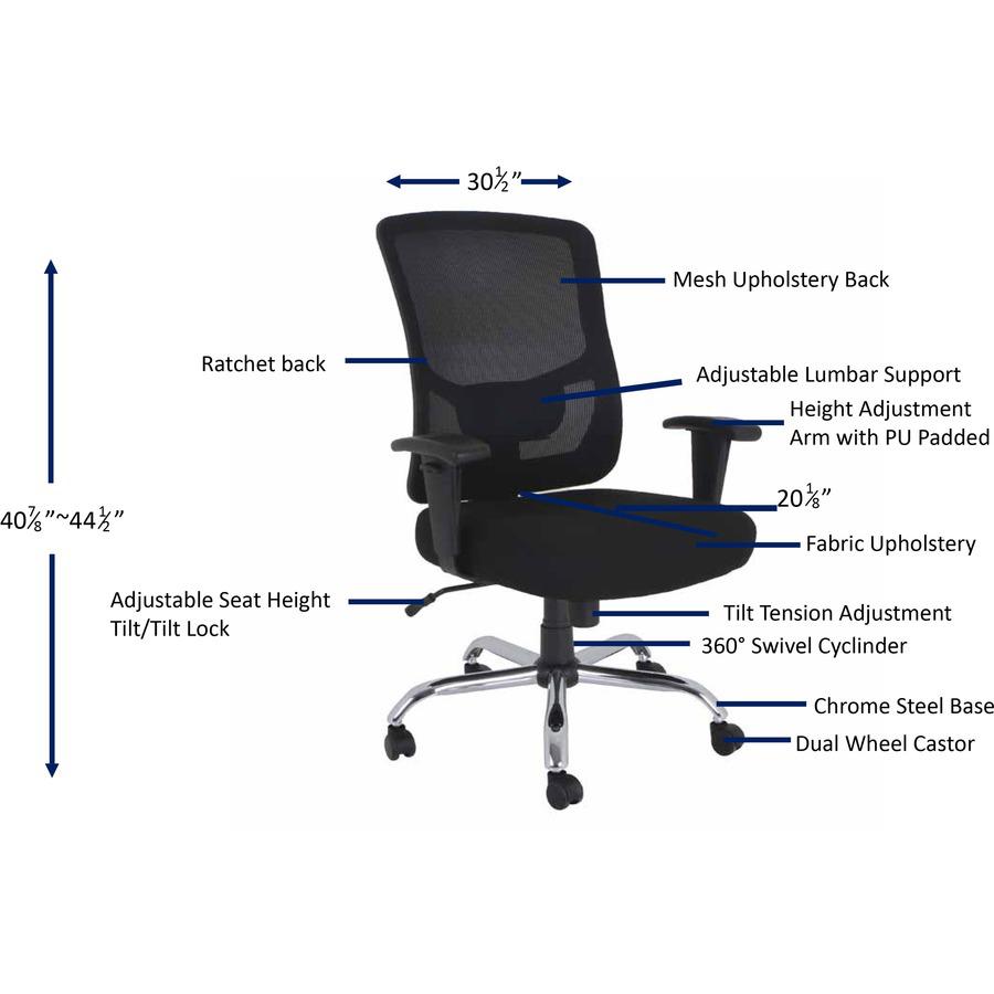 Lorell Big & Tall Mid-back Task Chair - Fabric Seat - Mid Back - 5-star Base - Black - 1 Each. Picture 12