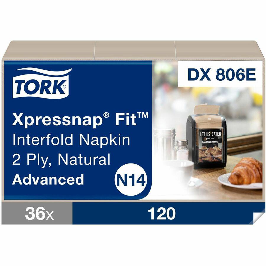 Tork Xpressnap Fit&reg; Natural Dispenser Napkin N14 - Tork Xpressnap Fit&reg; Natural Dispenser Napkin N14, Compostable 2-ply, 36 packs x 120 napkins, DX806E. Picture 2