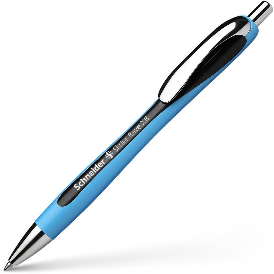 Schneider Slider Rave XB Ballpoint Pen - Extra Broad Pen Point - 1.4 mm Pen Point Size - Retractable - Black - Black Rubberized, Light Blue Barrel - Stainless Steel Tip - 5 / Pack. Picture 4