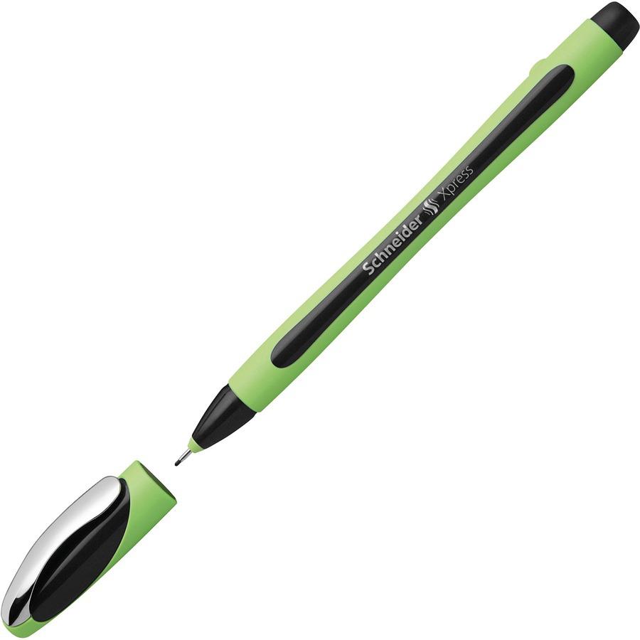 Schneider Xpress Fineliner Pen - Medium Pen Point - 0.8 mm Pen Point Size - Black - Black Rubberized, Green Barrel - Stainless Steel Tip - 10 / Pack. Picture 8