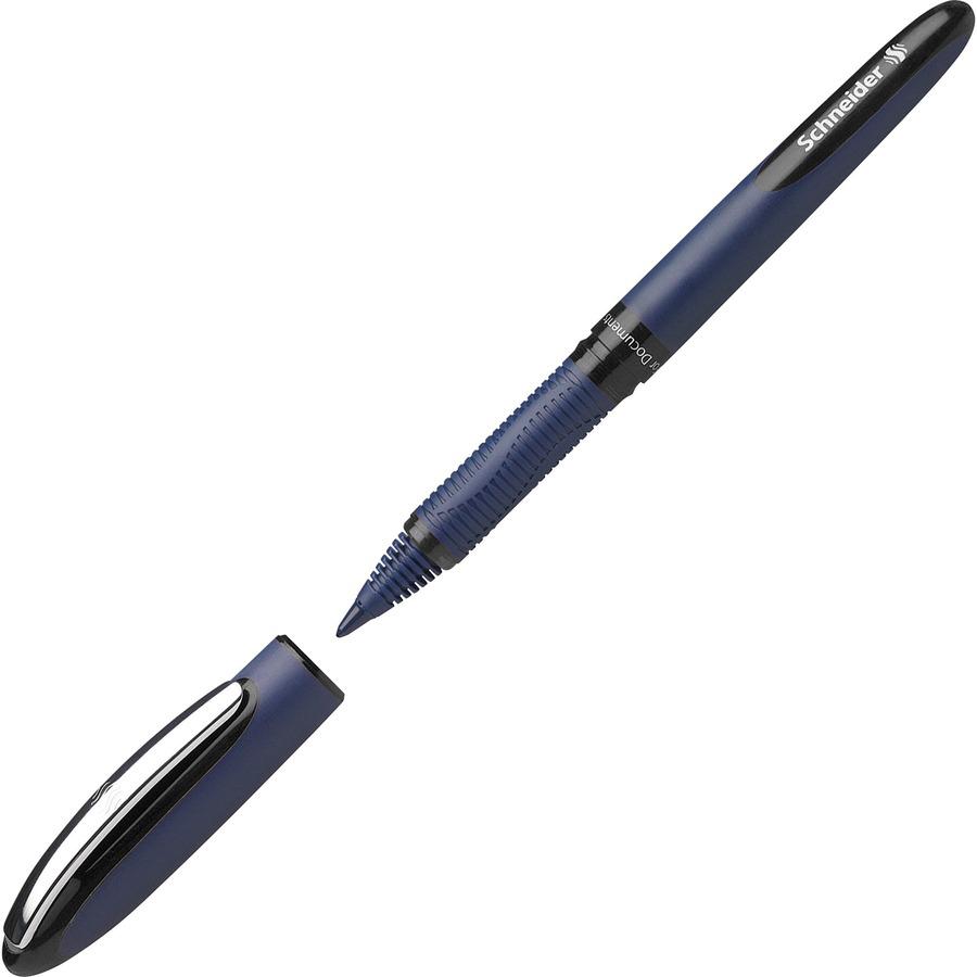 Schneider One Business Rollerball - Medium Pen Point - 0.6 mm Pen Point Size - Black - Black, Dark Blue Barrel - 10 / Pack. Picture 6