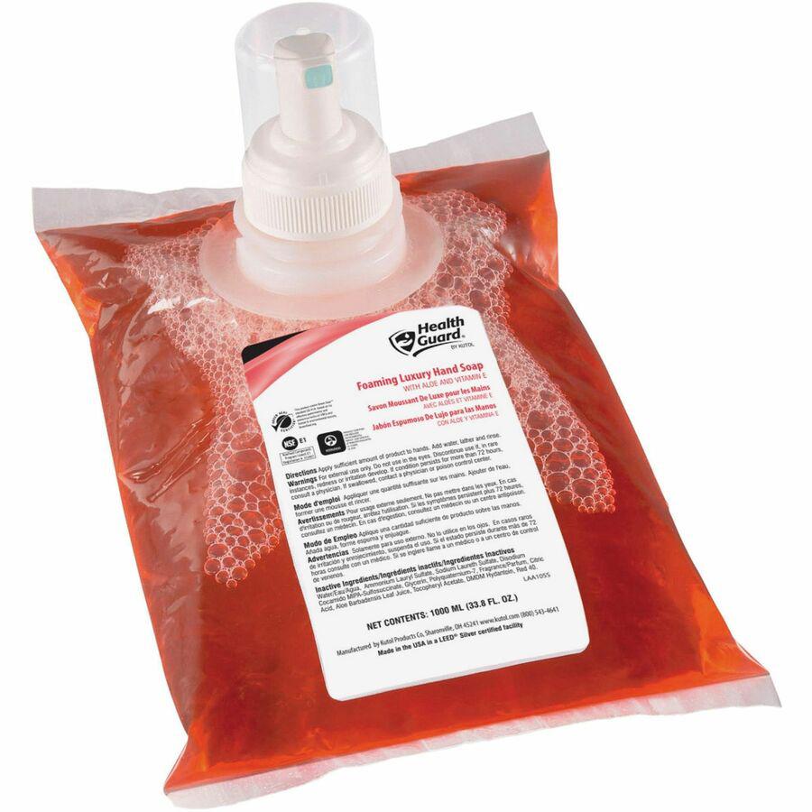 Health Guard Foaming Luxury Hand Soap - Tropical ScentFor - 33.8 fl oz (1000 mL) - Soil Remover - Multipurpose - Moisturizing - Antibacterial - Rose - 6 / Carton. Picture 2