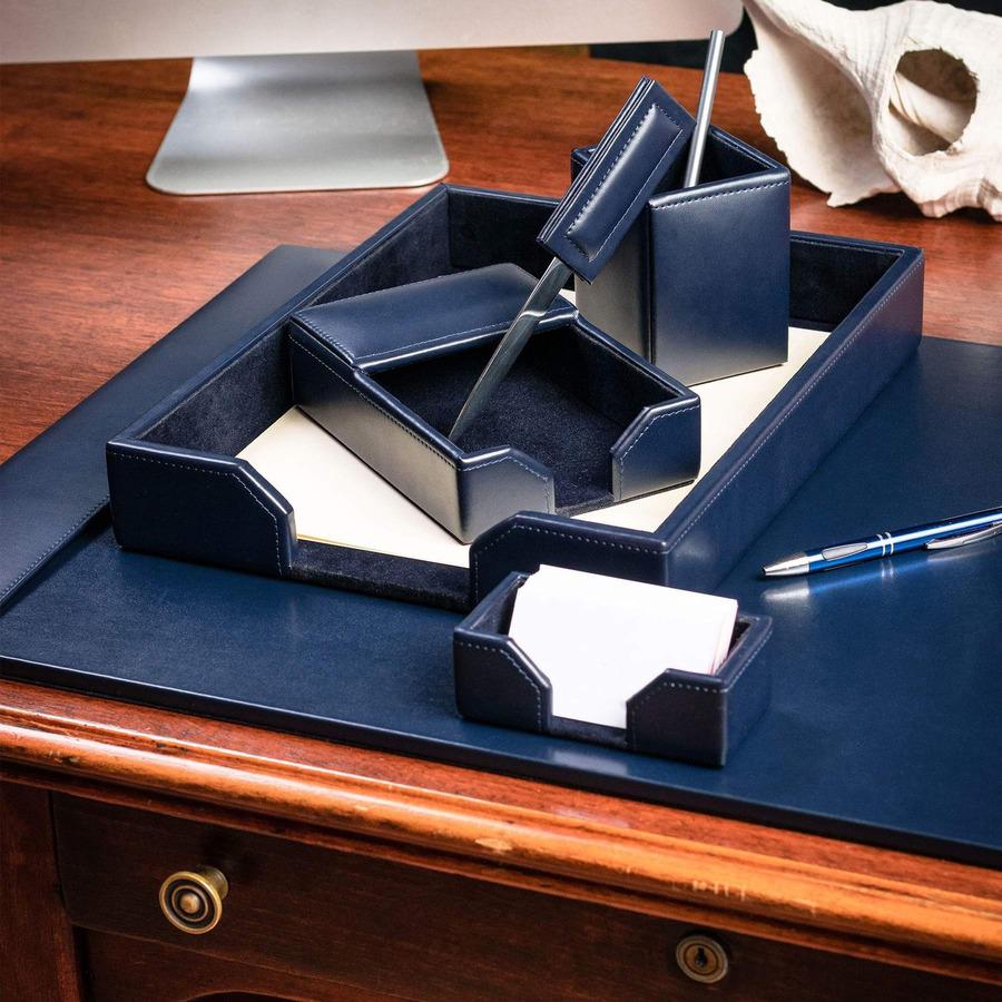 Dacasso Bonded Leather Desk Set - Leather, Velveteen - Navy Blue - 1 Each. Picture 6