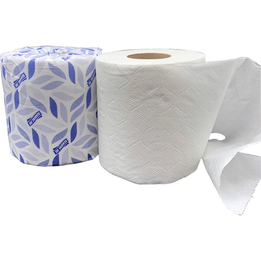 Genuine Joe 2-ply Bath Tissue Rolls - 2 Ply - 4" x 3.75" - 400 Sheets/Roll - White - Perforated, Absorbent, Soft, Sewer-safe, Septic Safe - For Bathroom, Restroom - 24 / Carton. Picture 7
