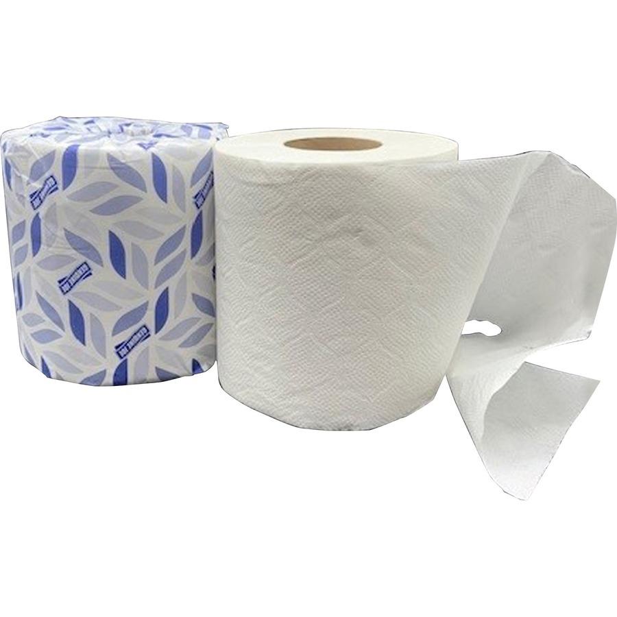 Genuine Joe 2-ply Bath Tissue - 2 Ply - 4.50" x 3.80" - 500 Sheets/Roll - White - Fiber - 96 / Carton. Picture 8
