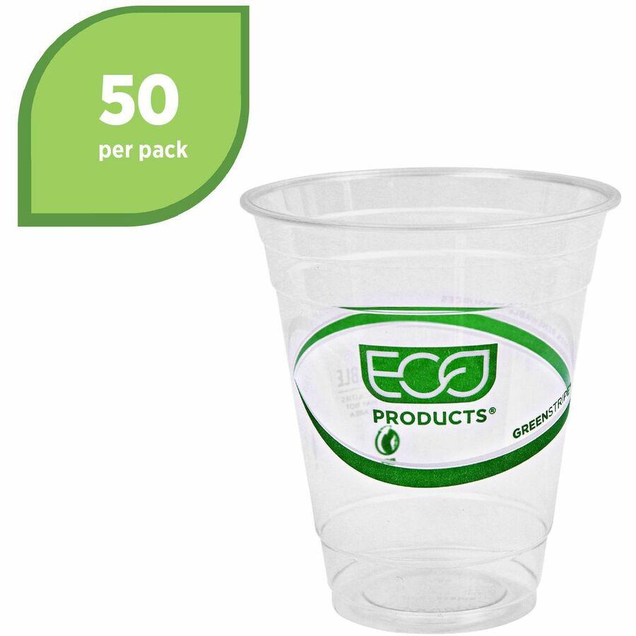 Eco-Products 12 oz GreenStripe Cold Cups - 50 / Pack - Clear, Green - Polylactic Acid (PLA) - Cold Drink. Picture 6