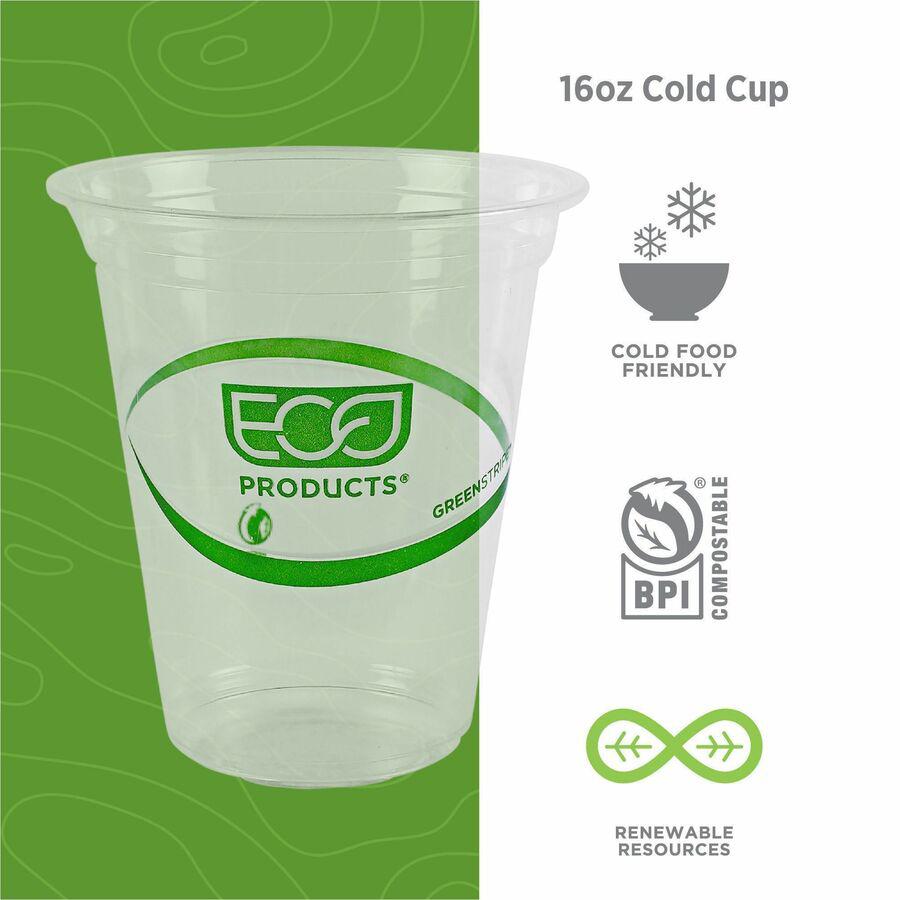 Eco-Products 16 oz GreenStripe Cold Cups - 50 / Pack - Clear, Green - Polylactic Acid (PLA) - Cold Drink. Picture 8