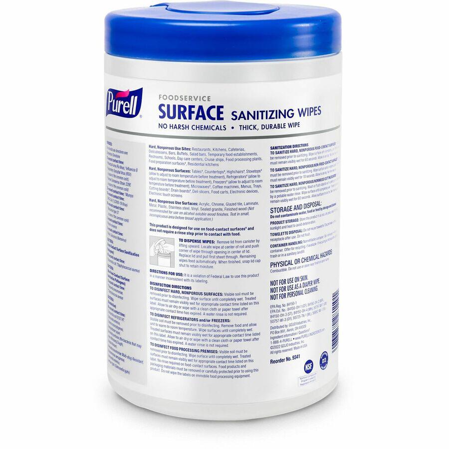 PURELL&reg; Foodservice Surface Sanitizing Wipes - Ready-To-Use - 10" Length x 7" Width - 110 / Canister - 1 Each - Rinse-free, Fragrance-free, Durable. Picture 2